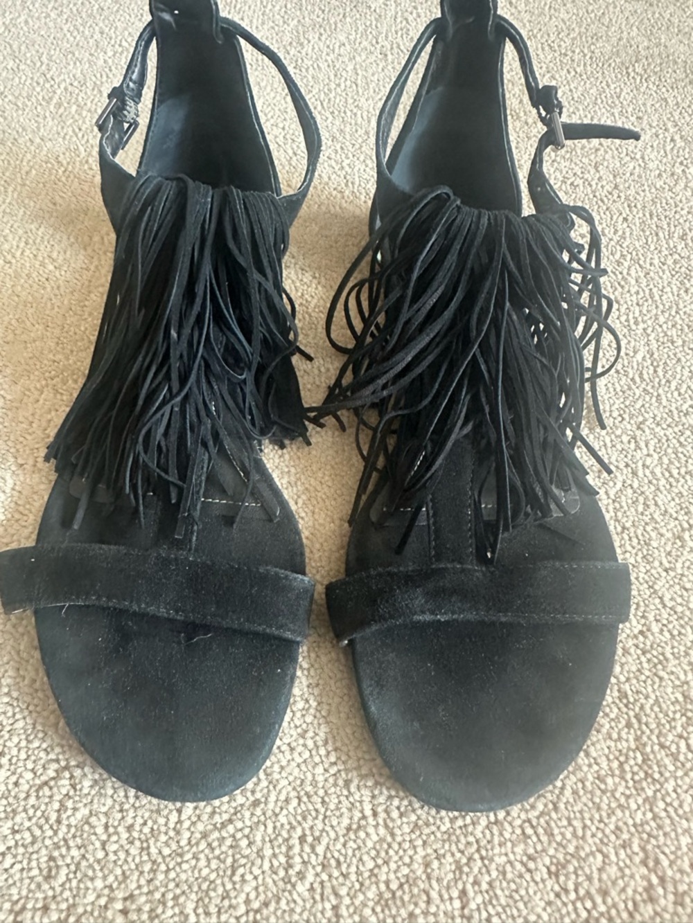 Kendall & Kylie Black Fringe Suede Ankle-Strap Sandals